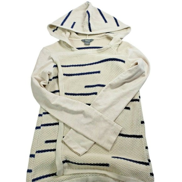 Natural Reflections Women Cardigan Sweater Sz S Navy Cream Open Drape Hoodie - Picture 4 of 5